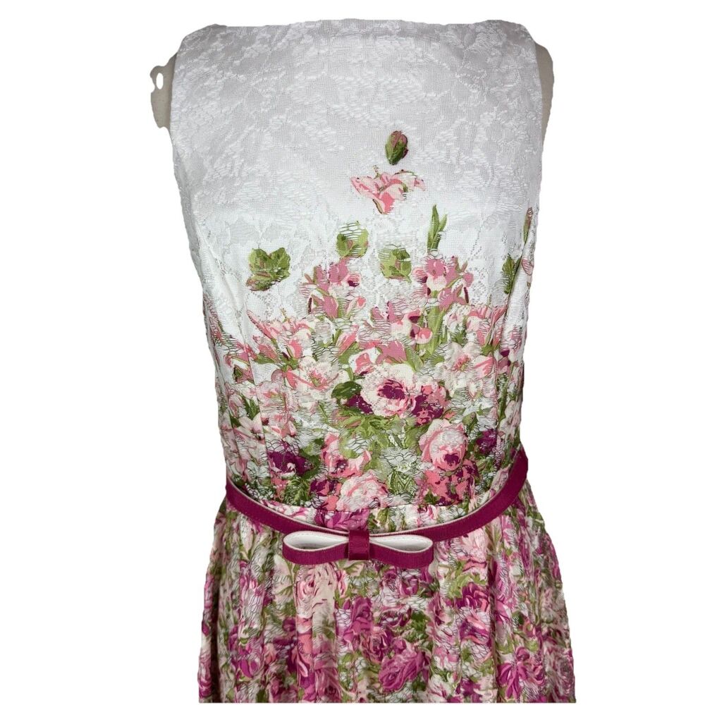 Danny & Nicole Floral Sleeveless Fit & Flare Dress 10 Pink Ivory Lace NWT - Picture 3 of 10